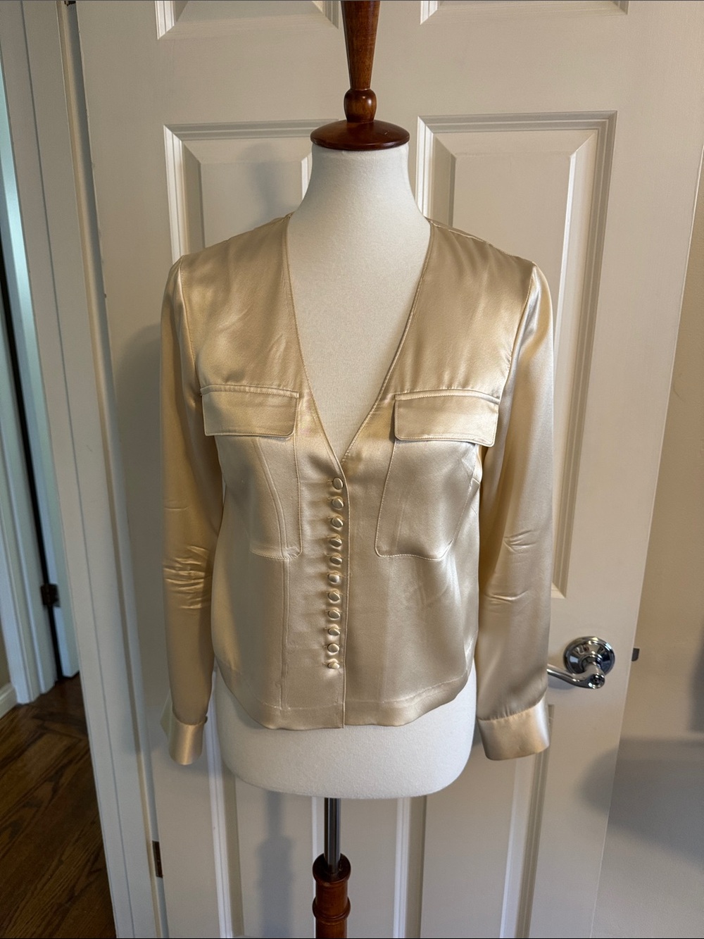 100% Silk Free People Champagne Satin Button-Front Top